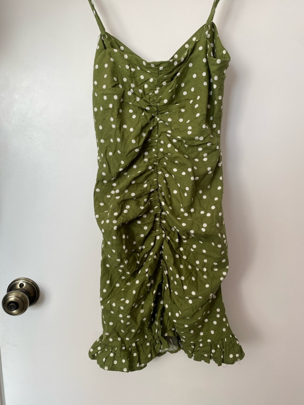 ZARA Green Polka Dot Ruched Slip Dress NWT! - Picture 7 of 10